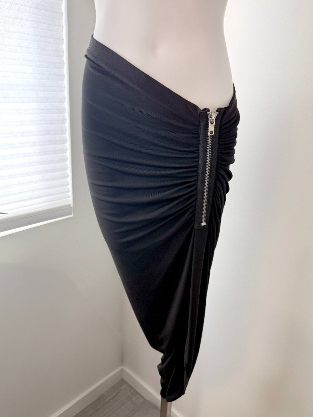 Bailey 44 Black Stretch Matte Jersey Draped Wrap Skirt with Chunky Zipper